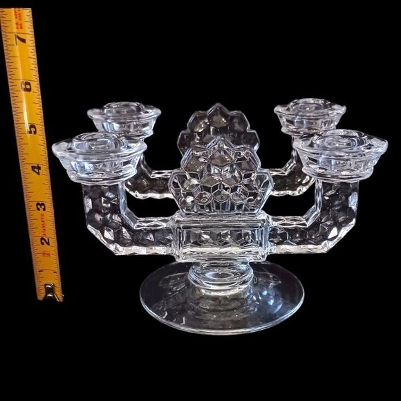 Fostoria American Clear Candlesticks Glass Double Holders Vintage Art Deco Pair. - Picture 4 of 16